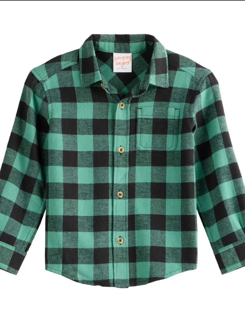 NWT Jumping Beans Boys 2T Green Buffalo Plaid Flannel Shirt